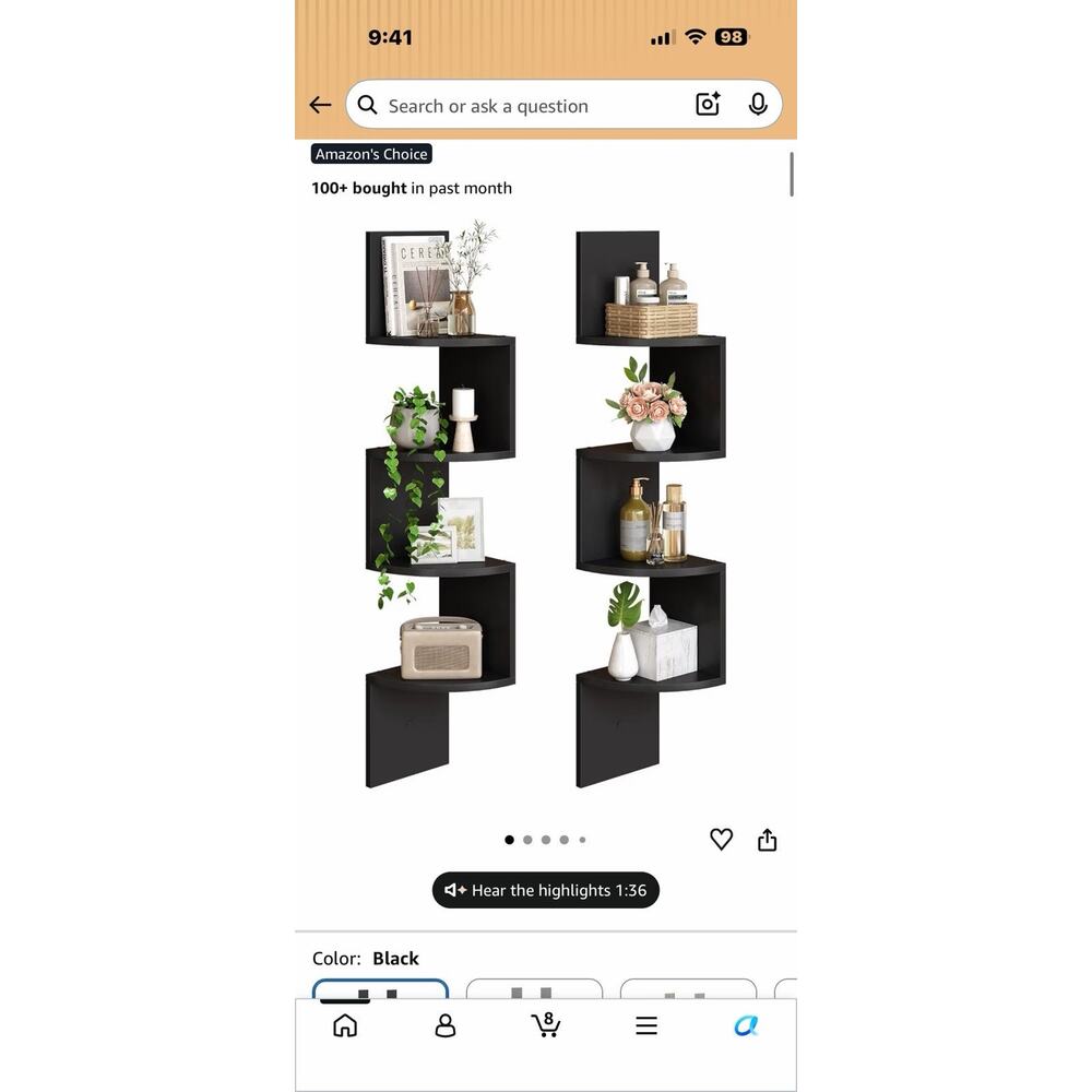 Corner Shelving System 5 Tier Adjustable Storage Shelves NIB Black Pack Of 1